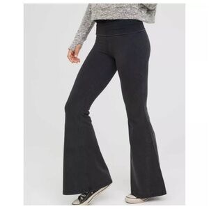 Offline by Aerie OG Foldover Super Flare Hi-Rise Leggings Black Small Short EUC